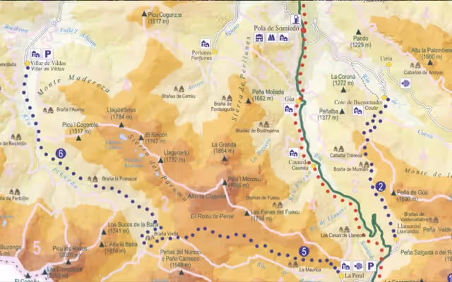 Mapa del Parque Natural de Somiedo con sus valles, pueblos y rutas